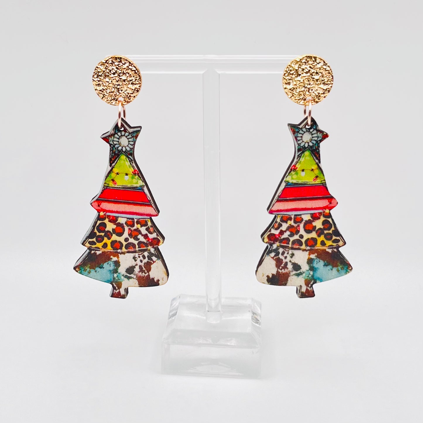 Wooden Christmas Tree Earrings