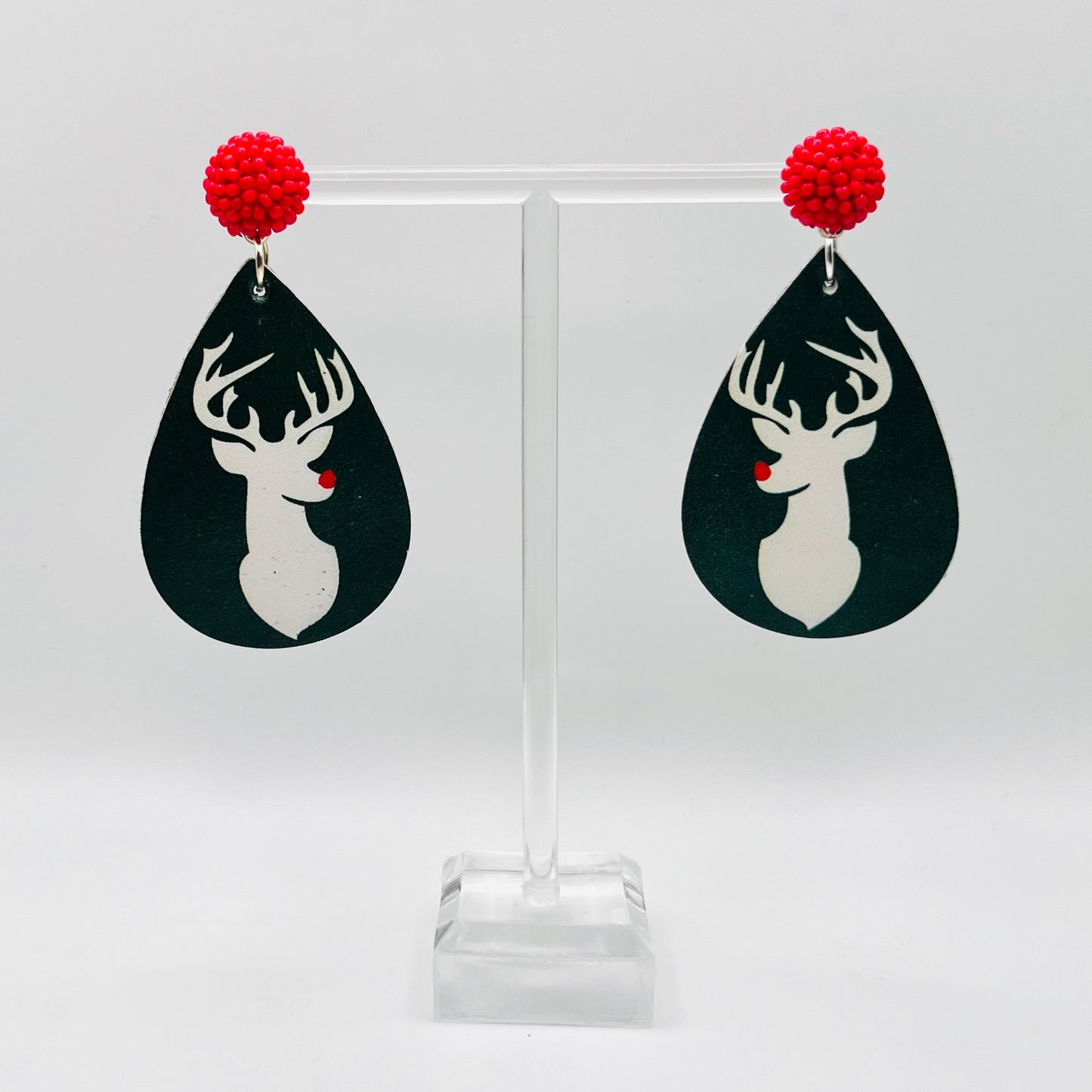 Faux Leather Rudolph Earrings