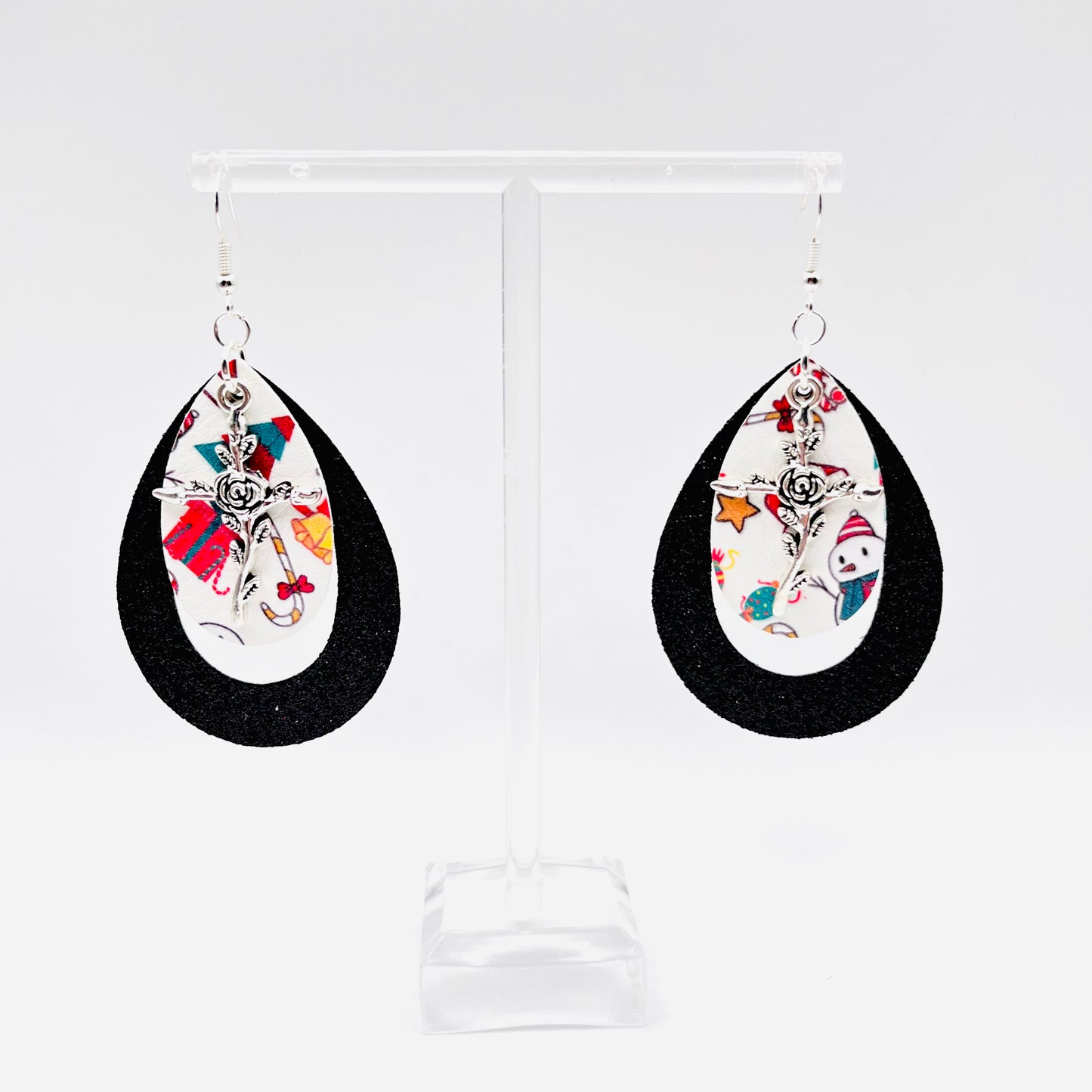 Faux Leather Christmas Earrings