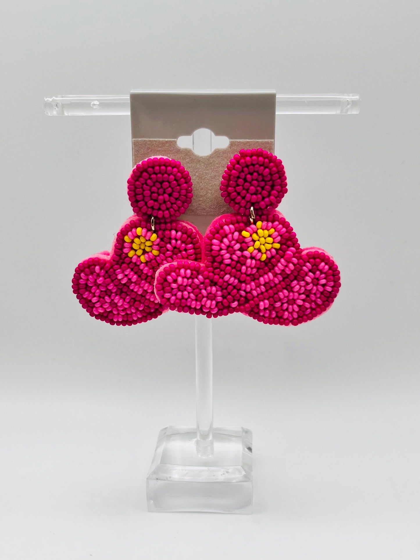 Beaded Pink Hat Earrings