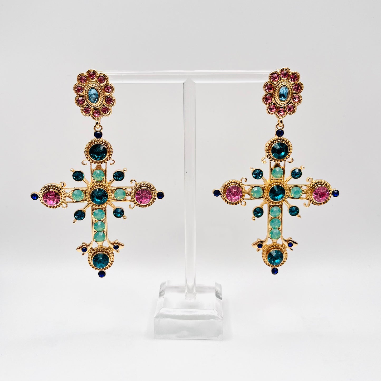 Turquoise Cross Rhinestone Earring