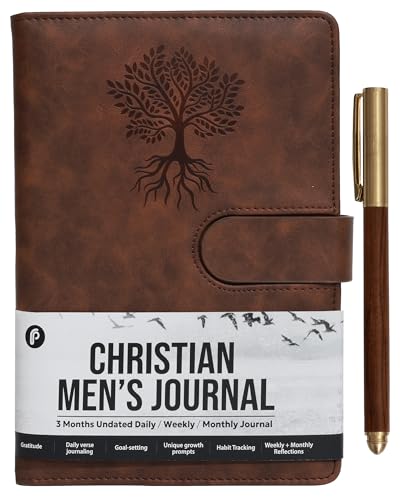 Prazoli Leather Christian Bible Prayer Journal For Men - Study Scripture Notebook & Planner Daily Devotional Undated | Religious Jesus Faith Gifts for Graduation, Baptism & Church, Tree of Life