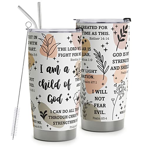 HOMISBES Christian Gifts for Women - Stainless Steel I Am a Child of God Tumbler Cup 20oz - Christian Faith Jesus God Bible Verse Religious Gifts