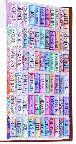 Colorful Floral Bible Tabs Laminated with Matte Film, Cute Bible tabs for Women and Girl, 90 Bible Index tabs in Total, 66 tabs for Old and New Testament, Additional 24 Blank tabs