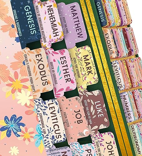 Bible Tabs Pastel Bloom - Soul Nourishing Book Summaries - 66 Peel-and-Stick Laminated Bible Tabs Large Print | Books of the Bible Tabs for Women Study Bible, Bible Book Tabs, The Shepherd of Life